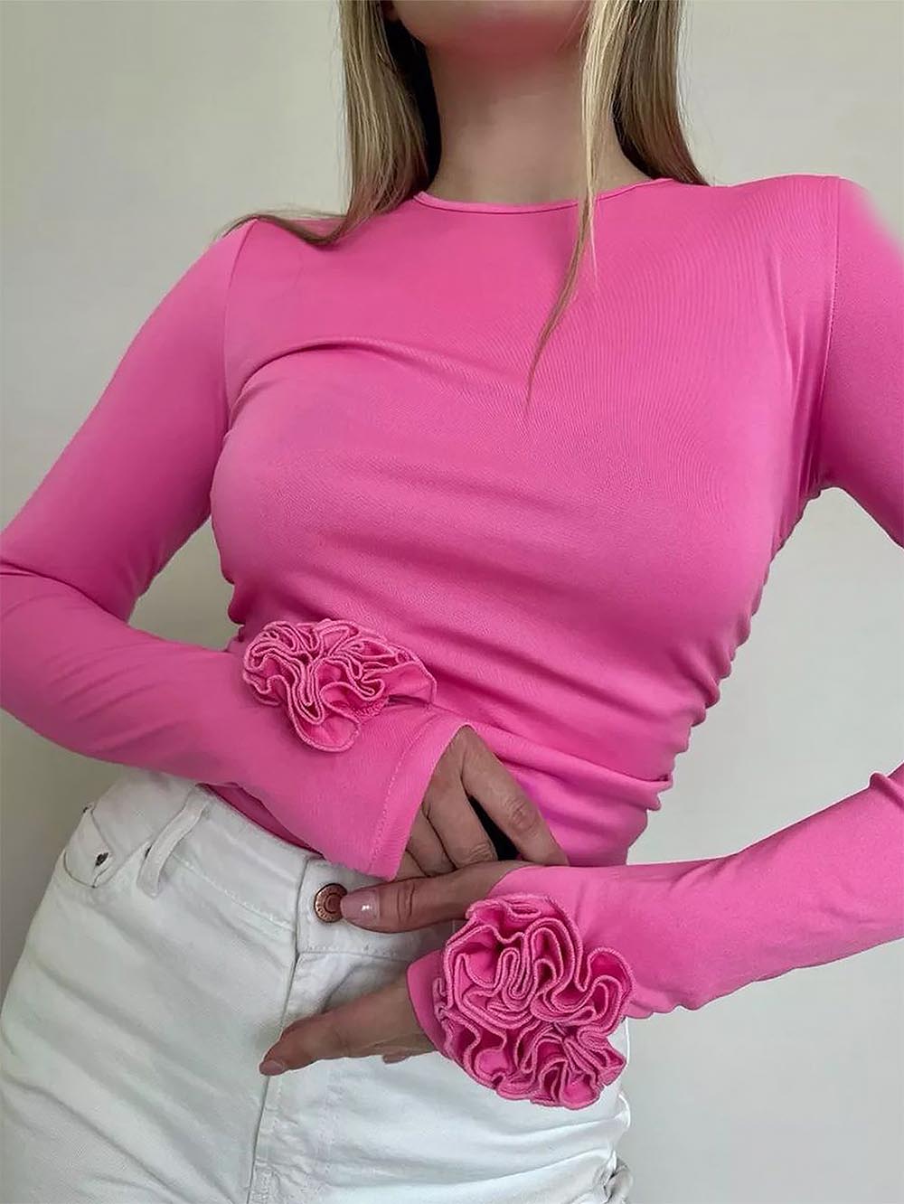 3D Floral Slim-Fit Long Sleeve T-Shirt | NCS