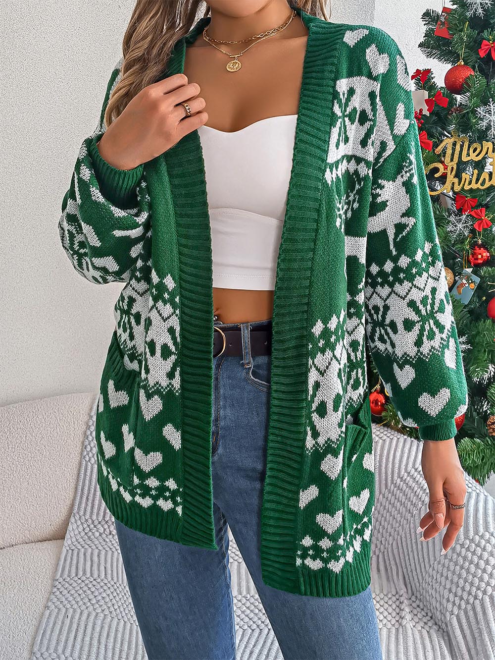 Christmas Reindeer Long Sleeve Cardigan Sweater | NCS