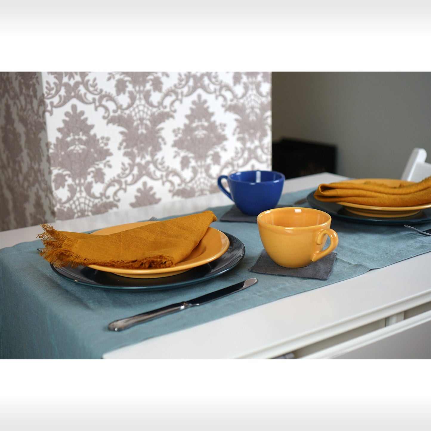 Greyish Mint linen table runner