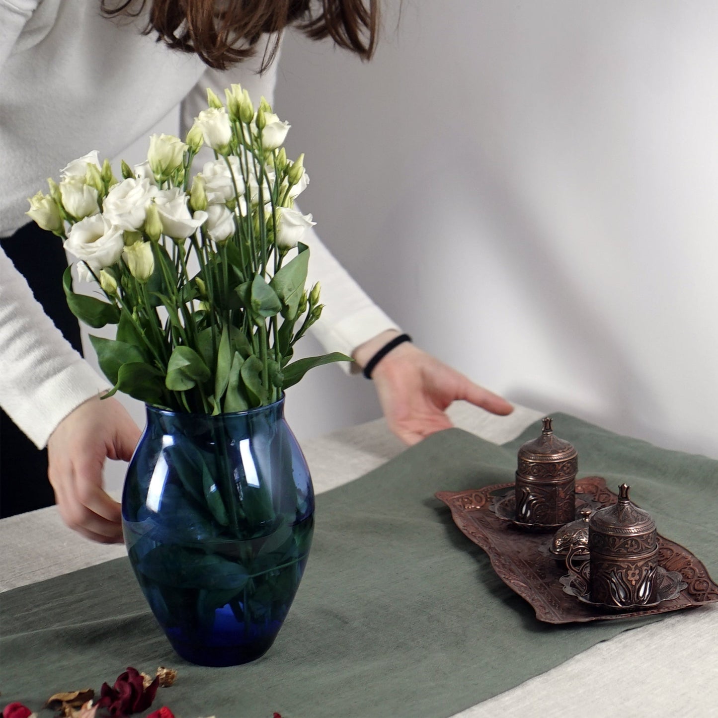 Greyish Mint linen table runner